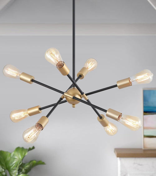 8 Lights Black And Gold Sputnik Chandelier For Dining Room