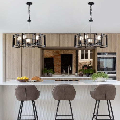 Lustre Suspension Cinq Lumières Noir Mat Style Industriel