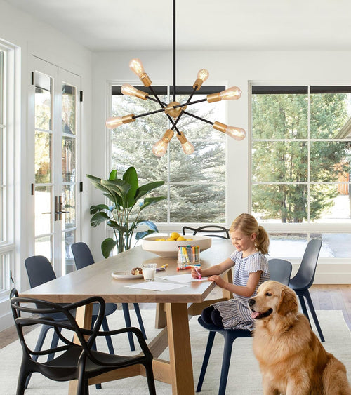 8 Lights Black And Gold Sputnik Chandelier For Dining Room