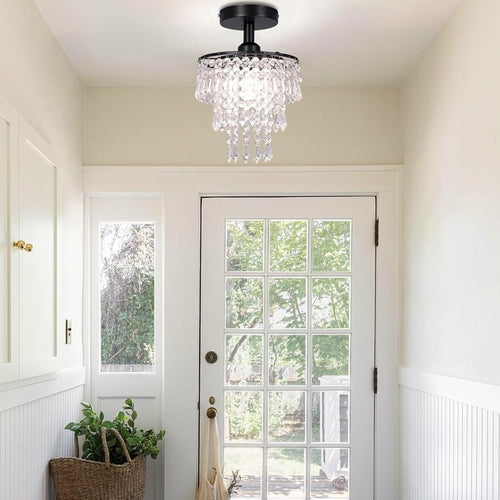 Petit plafonnier lustre en cristal noir avec des gouttes de pluie