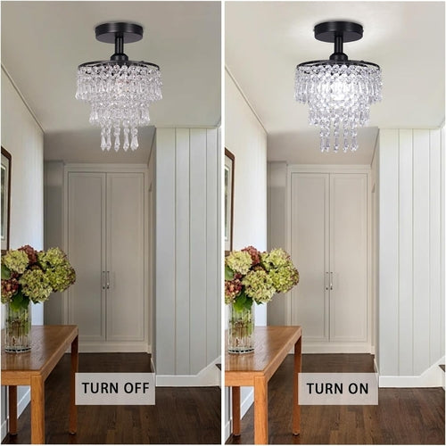 Petit plafonnier lustre en cristal noir avec des gouttes de pluie