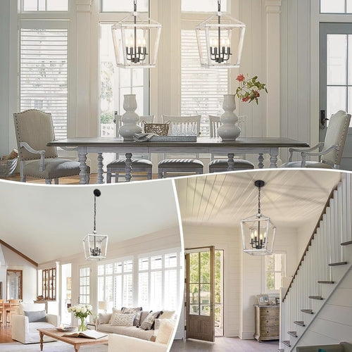 Lustre rustique à 4 lumières avec finition chêne blanc brossé