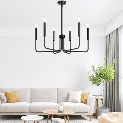 Lustre Ferme Noir à Six Lumières pour Salle à Manger