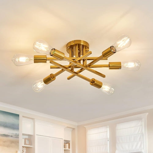 Lustre Sputnik doré, plafonnier semi-encastré