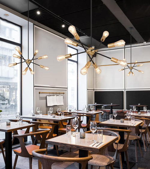 8 Lights Black And Gold Sputnik Chandelier For Dining Room
