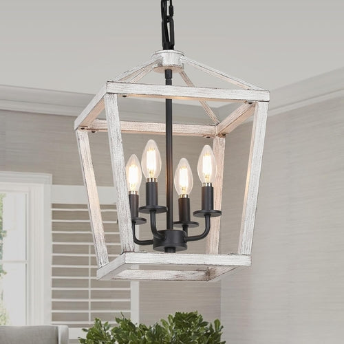 Lustre rustique à 4 lumières avec finition chêne blanc brossé