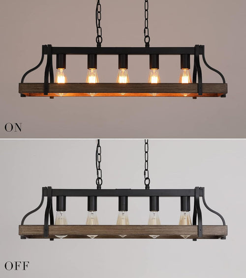 Lustre linéaire rustique noir à 5 lumières pour îlot de cuisine