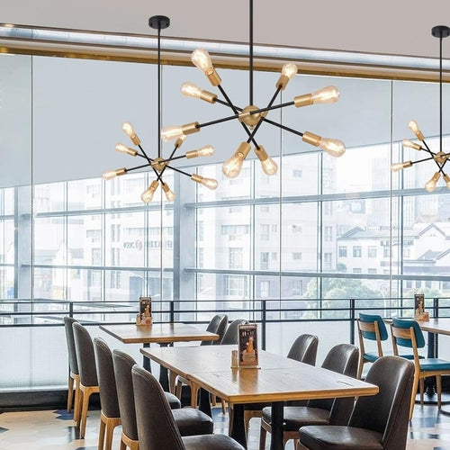 Lustre Sputnik 8 lumières noir et or pour salle à manger