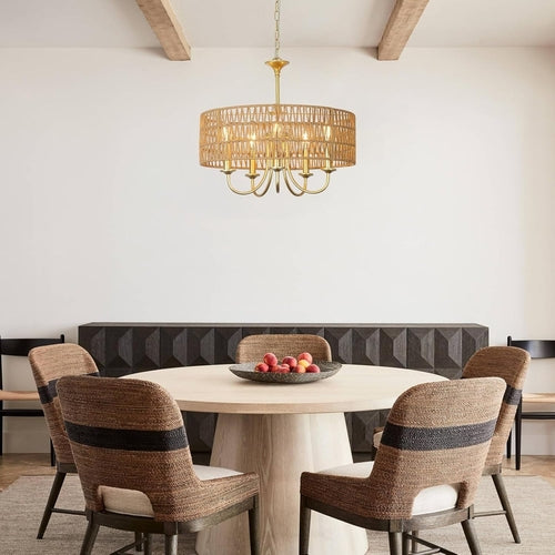 Lustre en rotin clair de style bohème Gold 5 Lumières