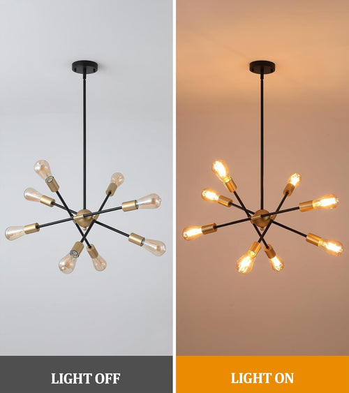 8 Lights Black And Gold Sputnik Chandelier For Dining Room