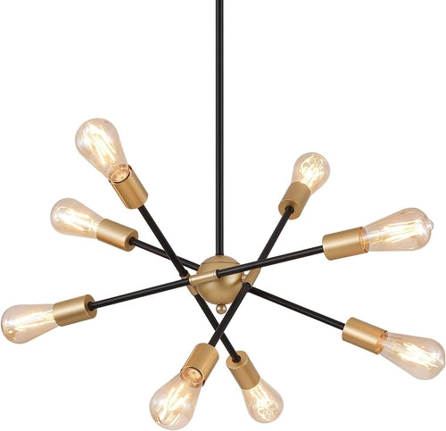 8 Lights Black And Gold Sputnik Chandelier For Dining Room