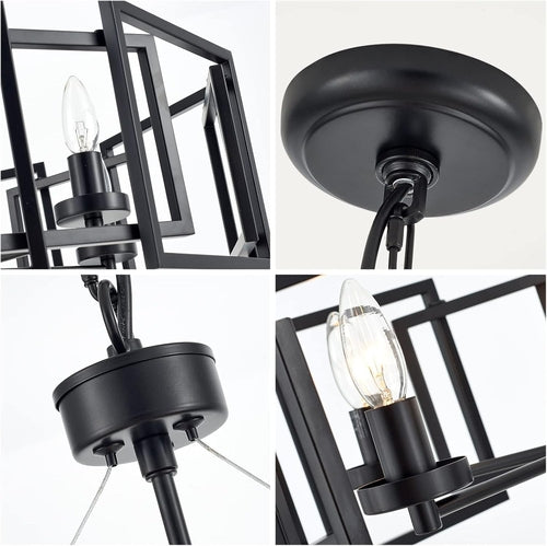 Lustre Suspension Cinq Lumières Noir Mat Style Industriel