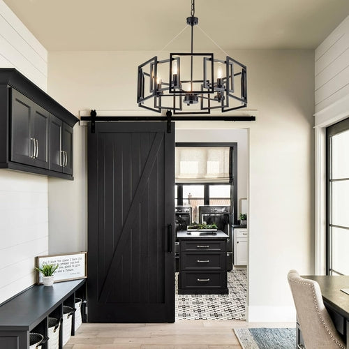 Lustre Suspension Cinq Lumières Noir Mat Style Industriel