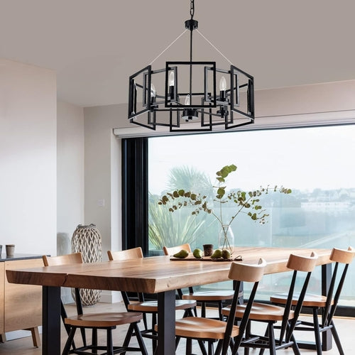 Lustre Suspension Cinq Lumières Noir Mat Style Industriel