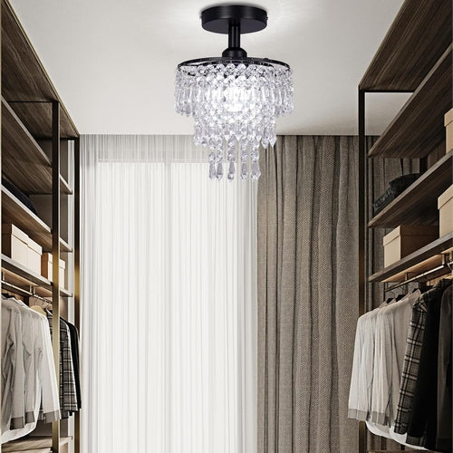 Petit plafonnier lustre en cristal noir avec des gouttes de pluie