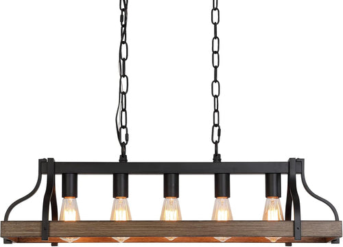 Lustre linéaire rustique noir à 5 lumières pour îlot de cuisine