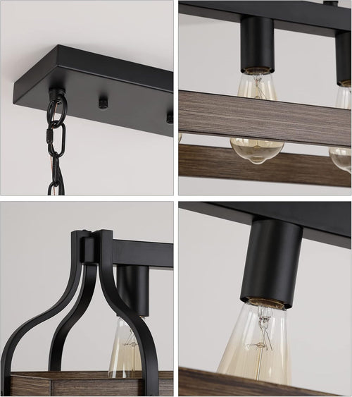 Lustre linéaire rustique noir à 5 lumières pour îlot de cuisine