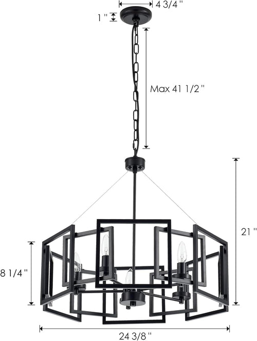 Lustre Suspension Cinq Lumières Noir Mat Style Industriel