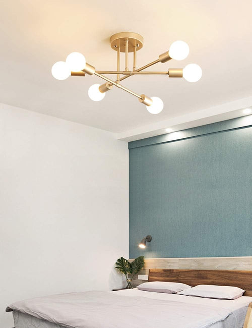 Lustre Sputnik doré à 6 lumières avec ampoules LED incluses