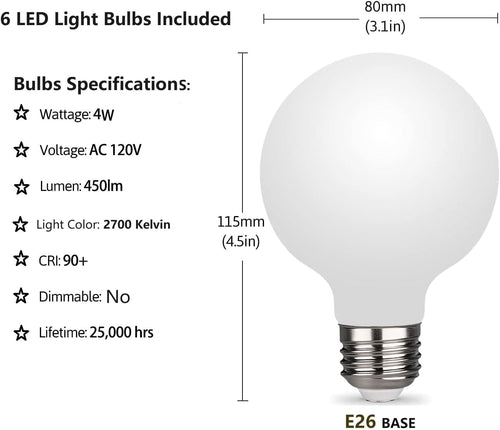 Lustre Sputnik doré à 6 lumières avec ampoules LED incluses