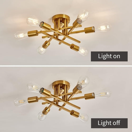 Lustre Sputnik doré, plafonnier semi-encastré