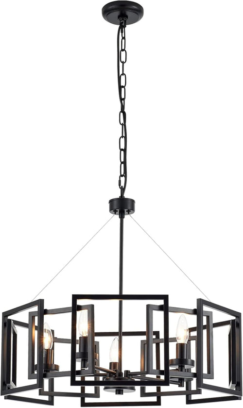 Lustre Suspension Cinq Lumières Noir Mat Style Industriel