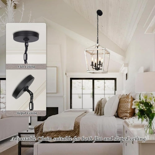 Lustre rustique à 4 lumières avec finition chêne blanc brossé